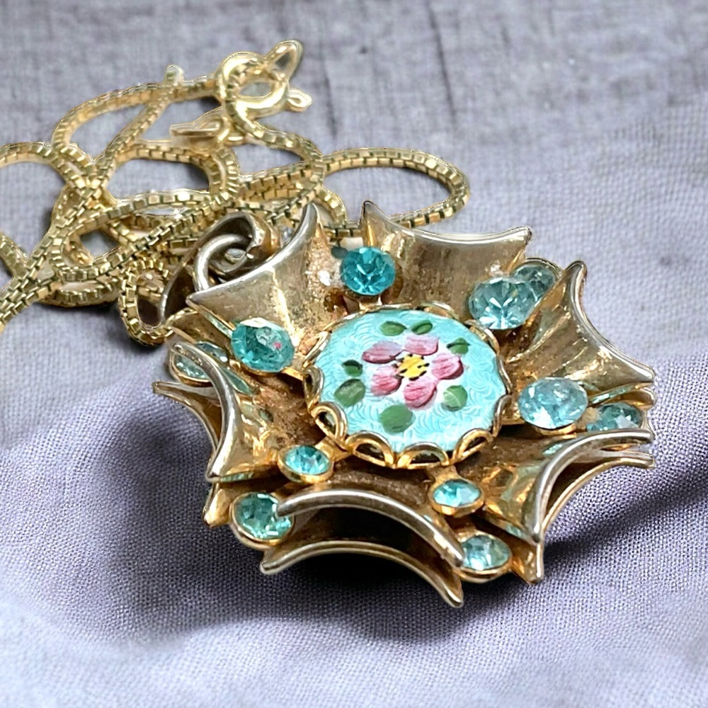🌺RARE Vintage Kari Guilloche Enamel Necklace